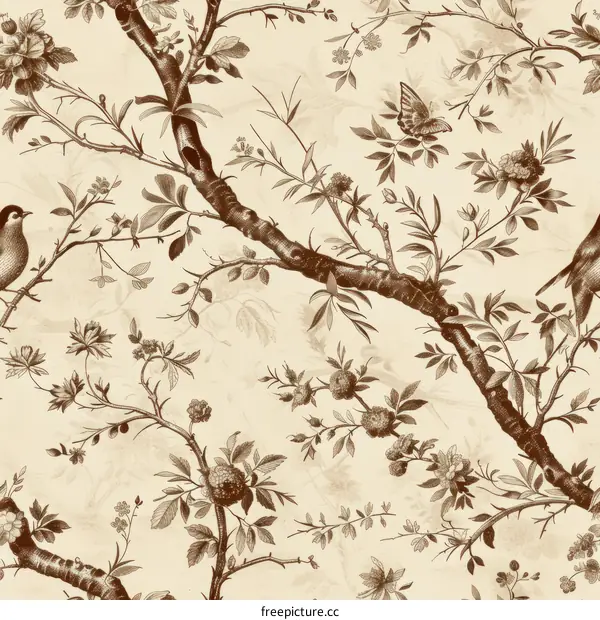 Vintage Bird and Flower Illustration