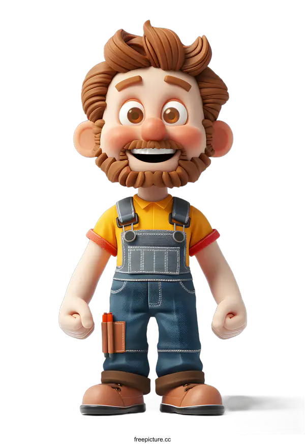 [Transparent Background PNG]Smiling Cartoon Man in Overalls