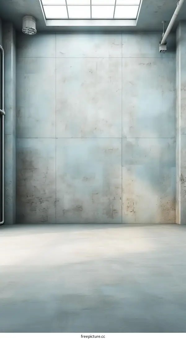 Large empty room with concrete walls and large windows