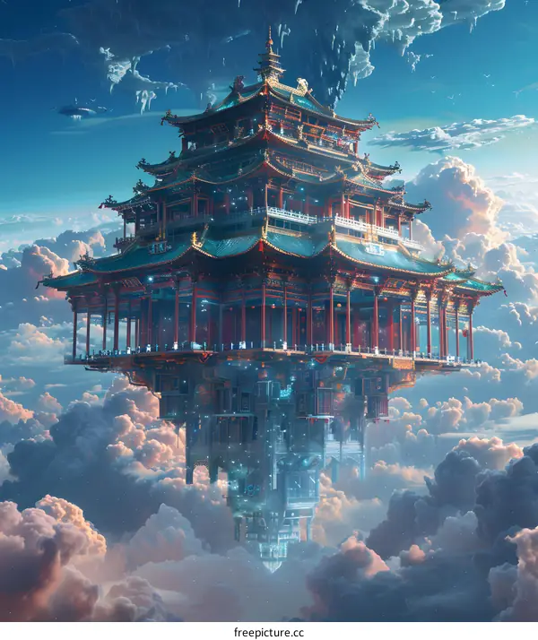 A Chinese-style floating palace in the sky