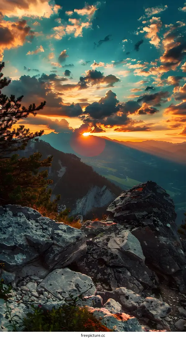 Mountain Landscape with Sunset Clouds