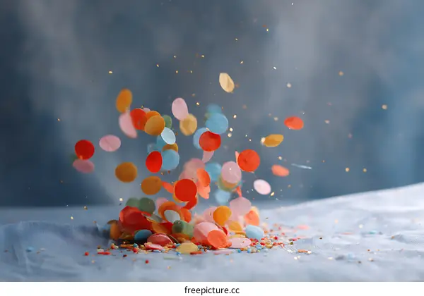 Colorful Confetti Falling on a Light Blue Background