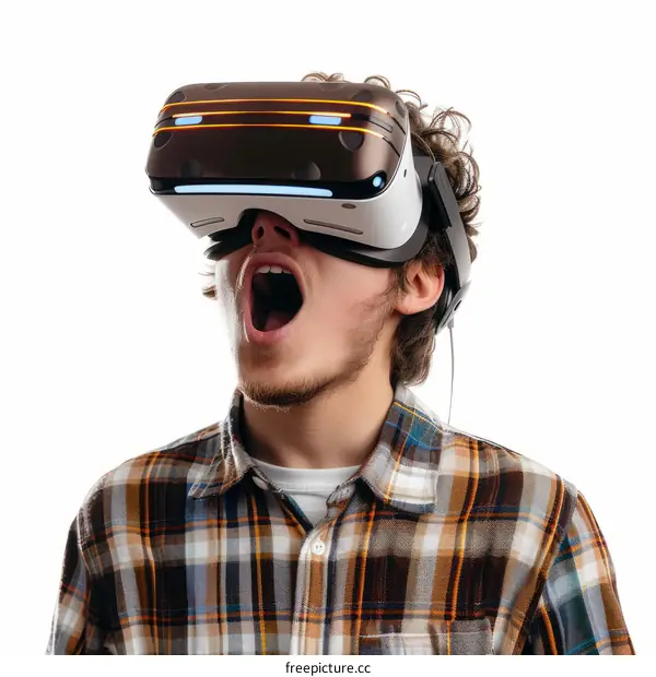 Young man wearing virtual reality headset