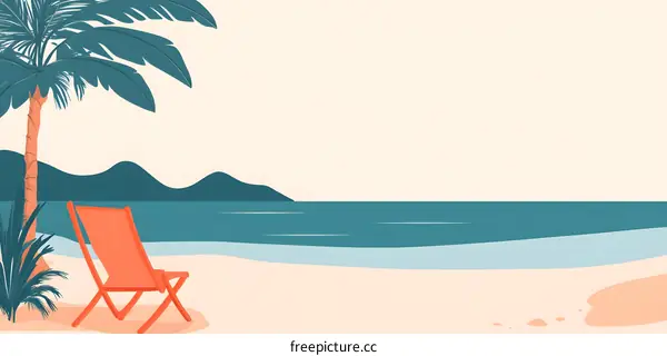 Tropical Beach Scene with Palm Tree and Chair
