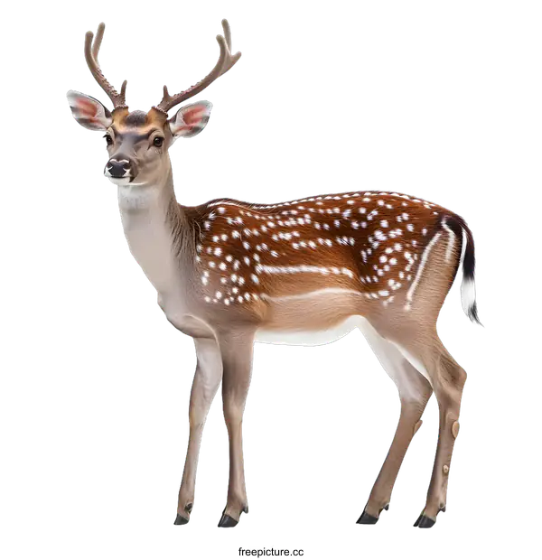 [Transparent Background PNG]Young Spotted Deer Standing on White Background