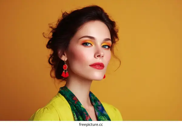 Fashion Portrait of a Beautiful Woman with Vibrant Makeup