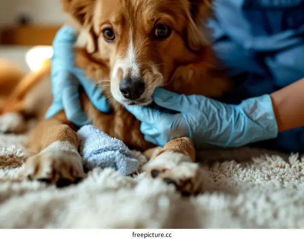 Veterinarian Examining Dog's Paw