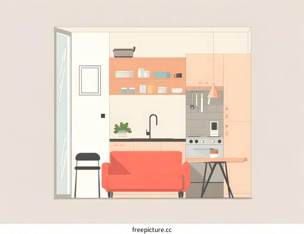 Modern Minimalist Kitchen and Living Room Interior Design