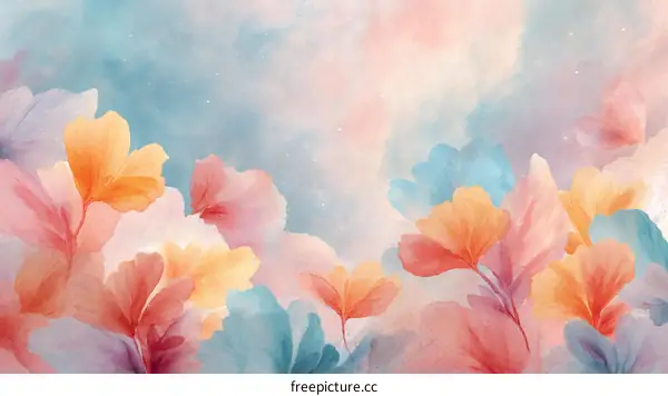 Abstract Watercolor Flowers in Pastel Colors