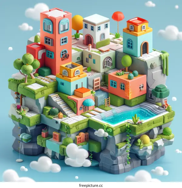 Floating Island with Colorful 3D Houses