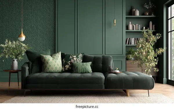 Elegant Emerald Green Living Room Interior Design