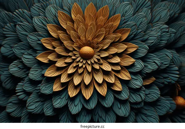 Abstract 3D Gold and Blue Flower