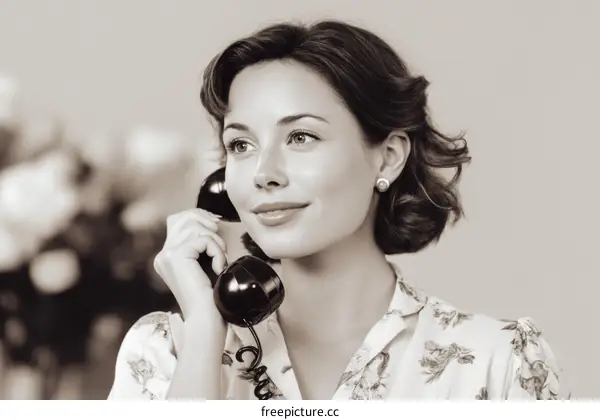 Vintage Woman Talking on a Classic Phone
