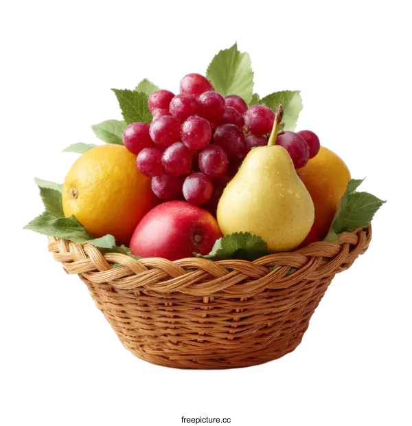 [Transparent Background PNG]Assorted Fruits in a Wicker Basket