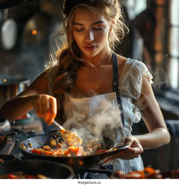Young Woman Cooking in the Kitchen