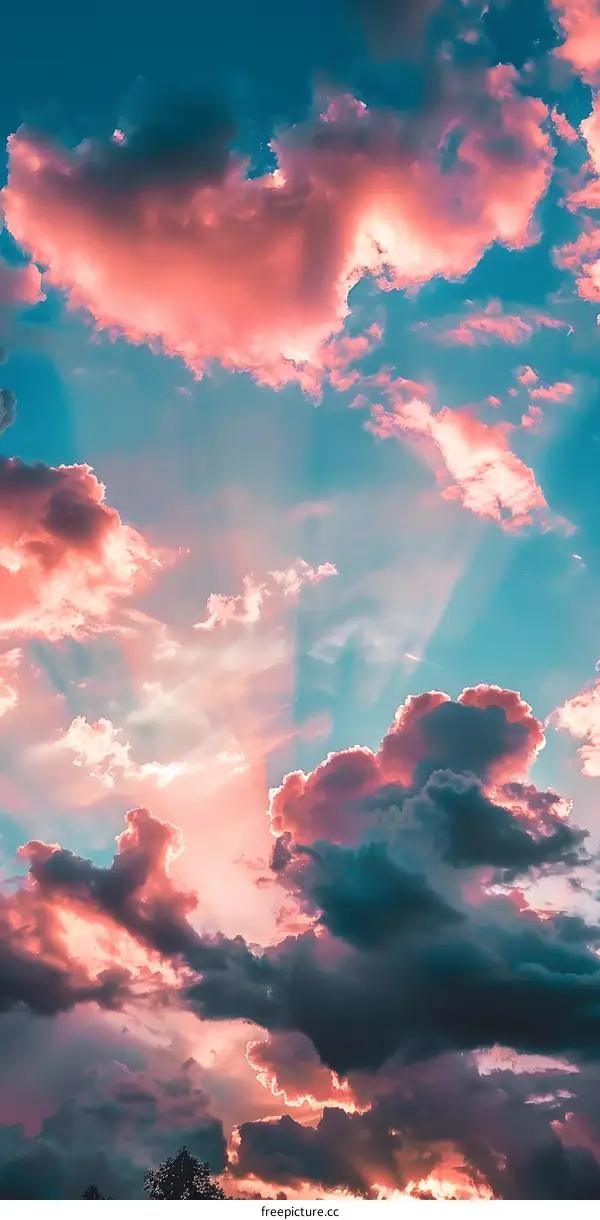 Beautiful Pink and Blue Sky with Clouds