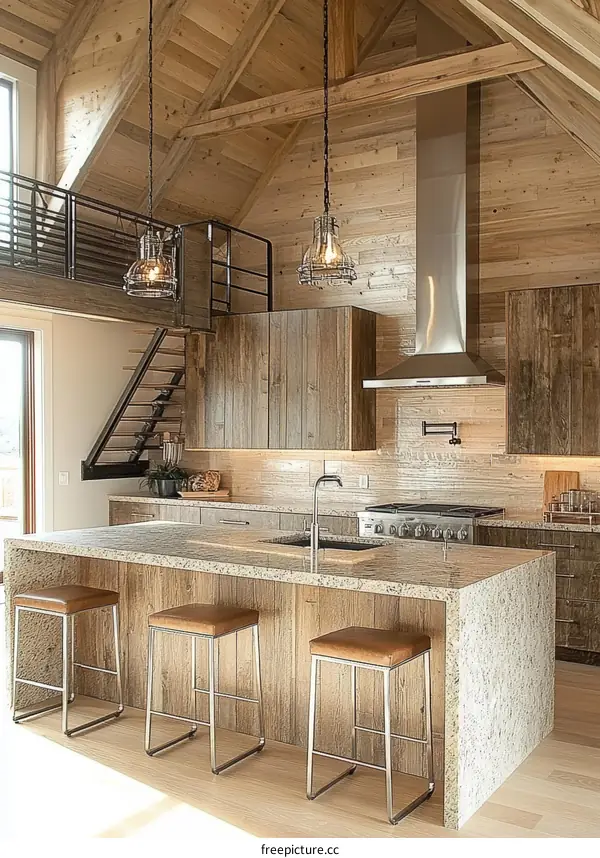 Rustic Modern Kitchen Island with Wood Accents