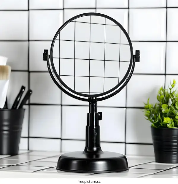 Black Round Makeup Mirror On A Stand