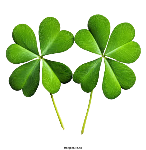 [Transparent Background PNG]Close-up of Two Four-Leaf Clovers Against a White Background
