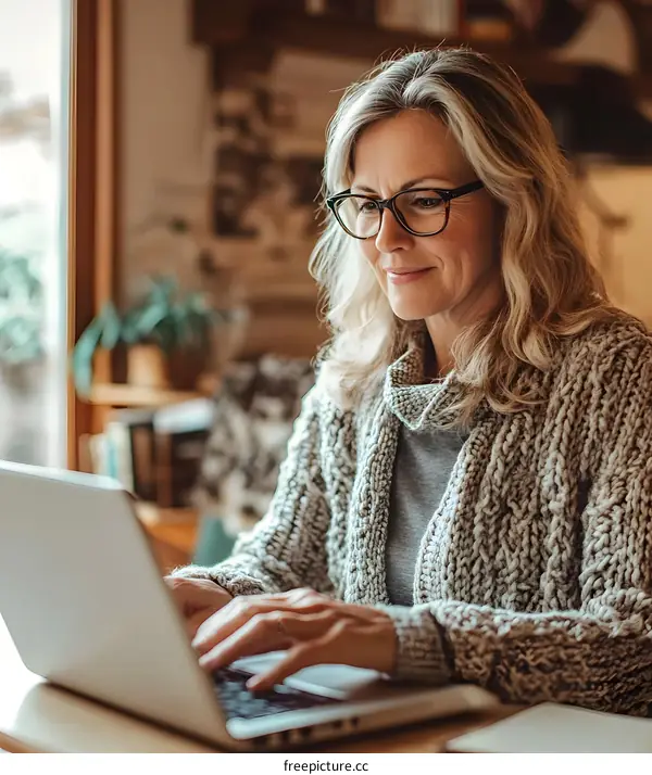 Caucasian Woman Working From Home Using Laptop