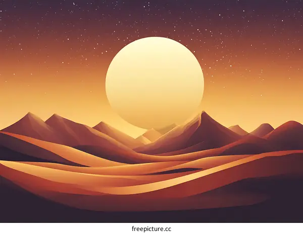 Desert Landscape with Large Sun and Stars