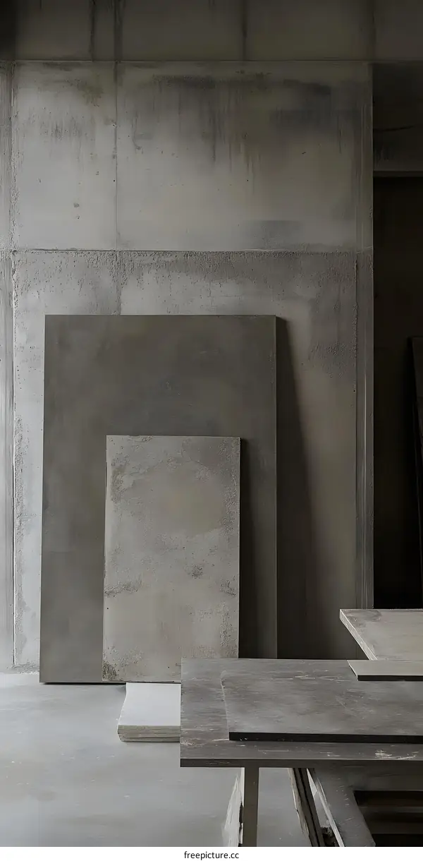 Grey Concrete Tiles Stacked on Floor