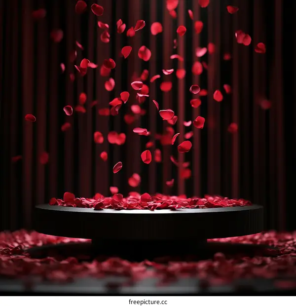 Rose Petals Falling on a Dark Platform