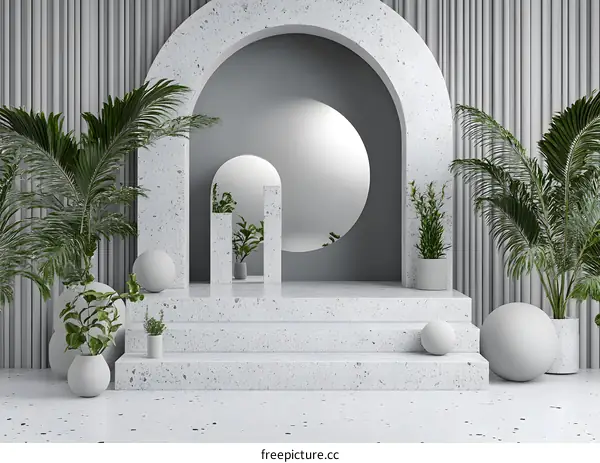 Minimalist 3D Archway Scene With Greenery