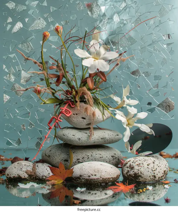 Still Life Photography: Stones, Flowers, and Leaves