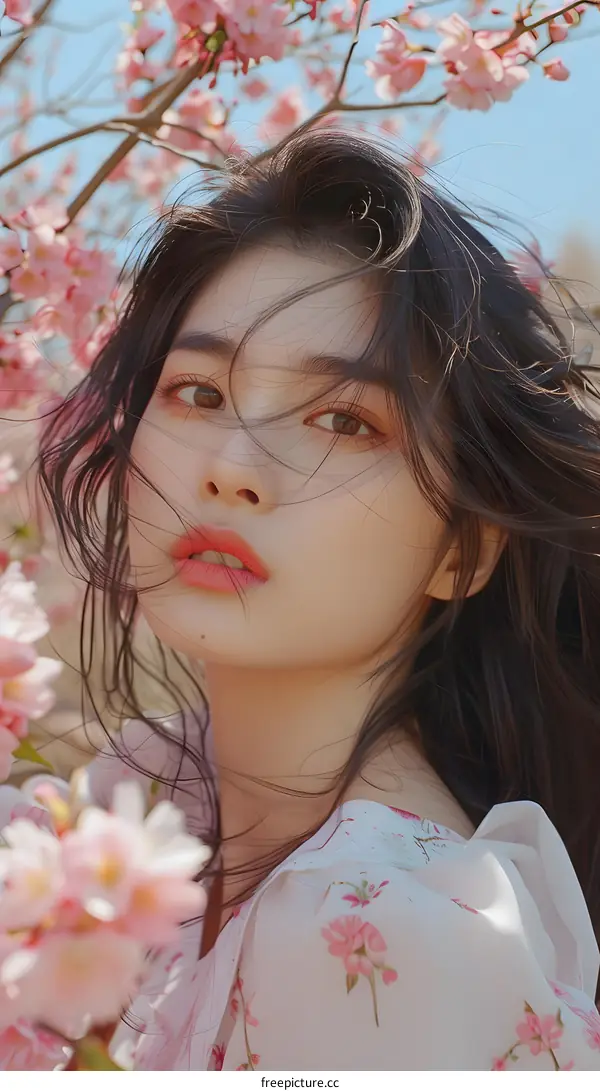 Young Woman in Pink Flowers