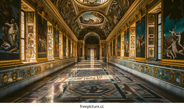 Hallway Of Palace With Paintings