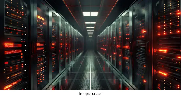 futuristic technology data center with red lighting