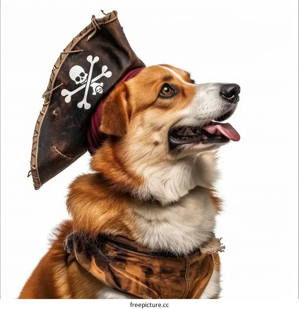 A cute dog wearing a pirate hat