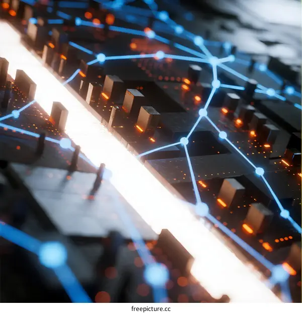 Circuit Board with Network Connections and Data Flow Visualization