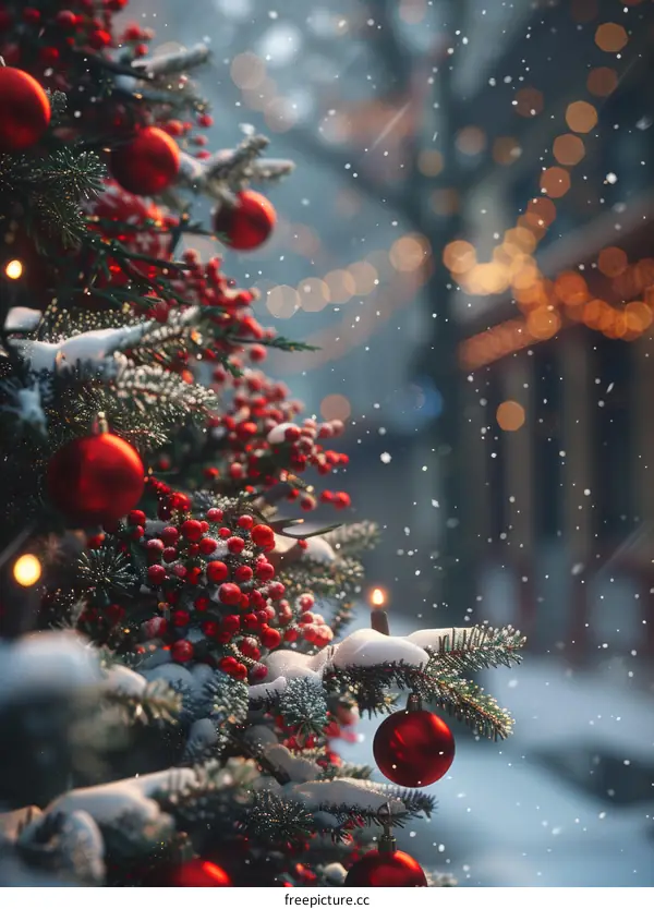 Snowy Christmas Tree with Ornaments