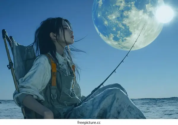A Woman Fishing in the Vastness of Space