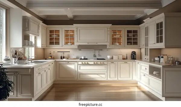 Elegant Cream-Colored Classic Kitchen Design