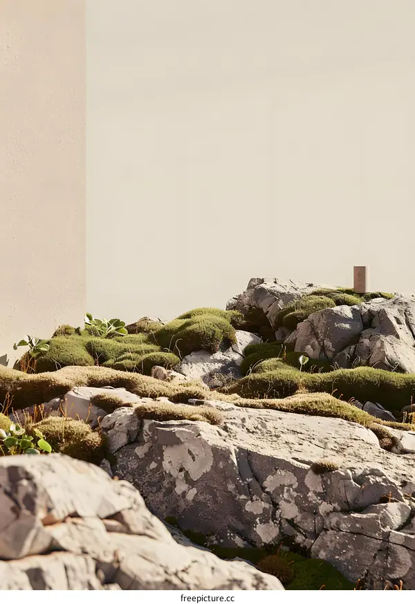 Minimalist Landscape With Moss Covered Rocks