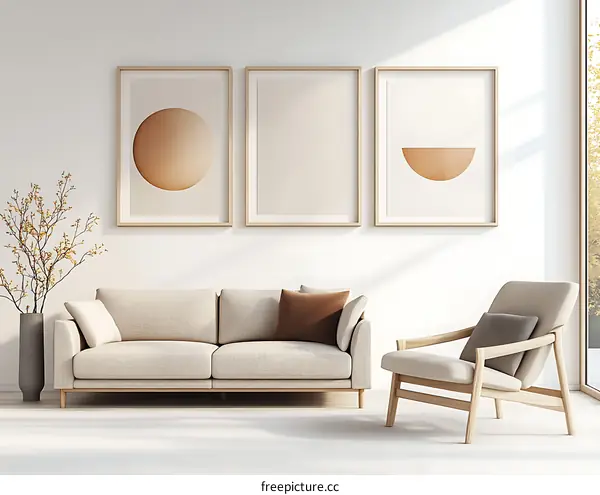 Modern Minimalist Living Room Decor with Abstract Art