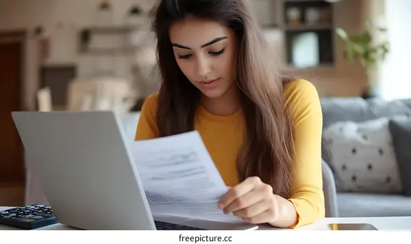 Young Woman Focused on Documents