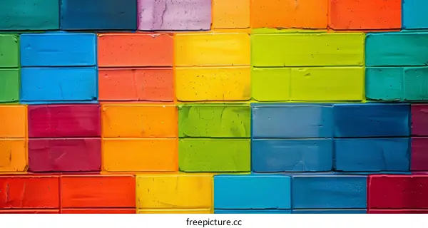 Colorful painted brick wall