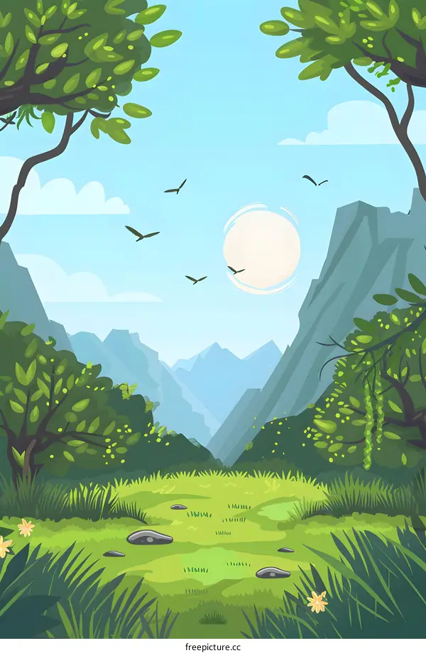 Green Forest Landscape With Mountain Background