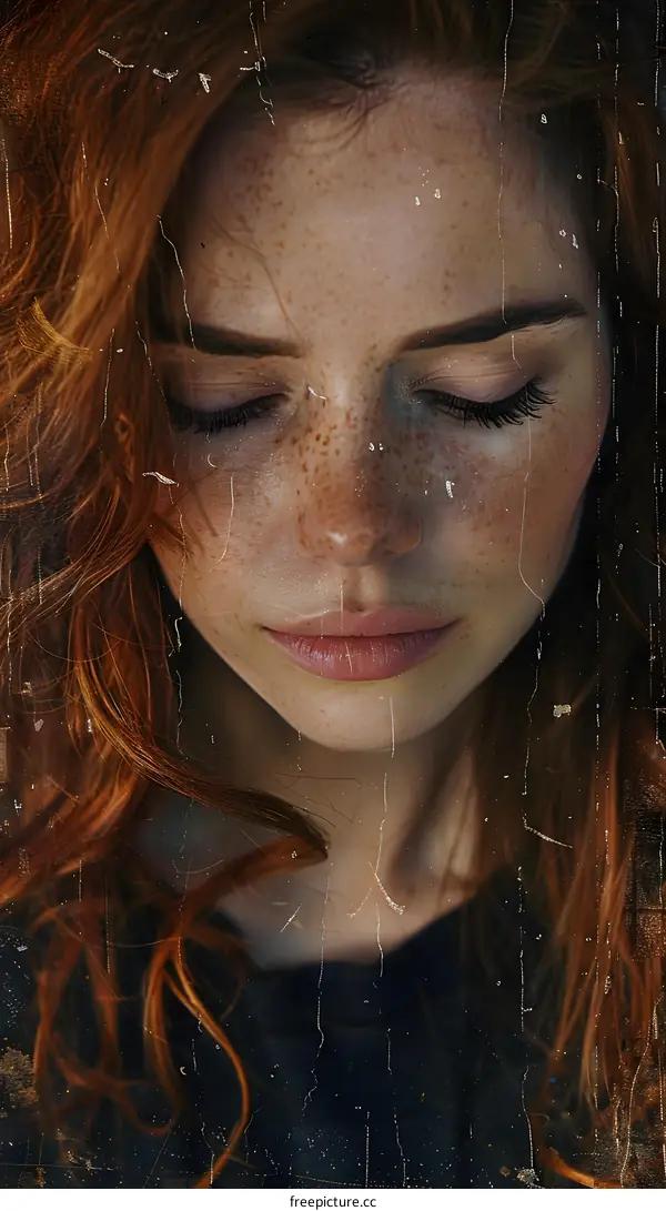 portrait of a young woman with freckles and red hair