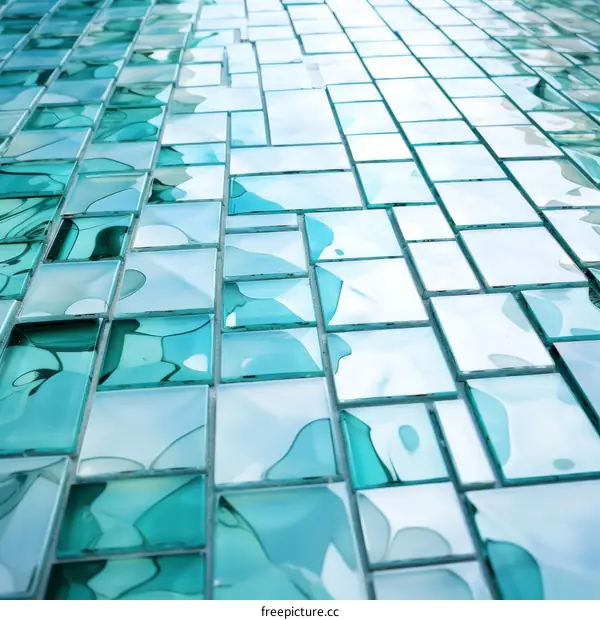 Blue and green square glass mosaic tiles with a glossy surface