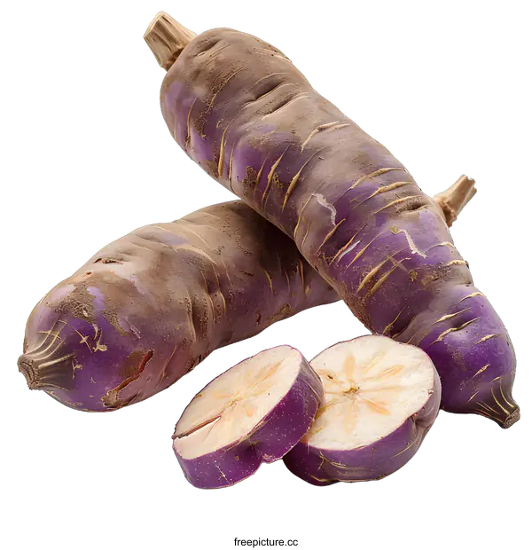 [Transparent Background PNG]Fresh raw purple yams isolated on white background