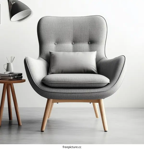 Modern Grey Armchair with Wooden Legs