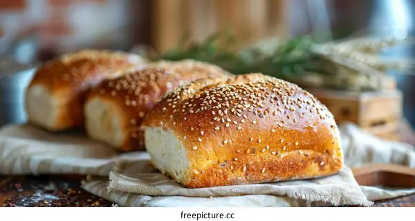 Freshly Baked Sesame Seed Bread Loaves