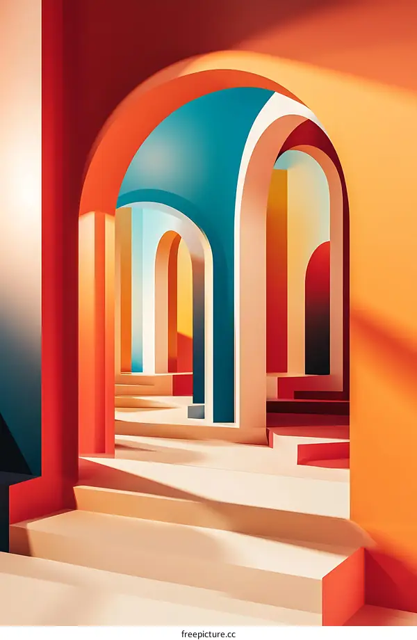 Abstract Archway Illusion Design with Color
