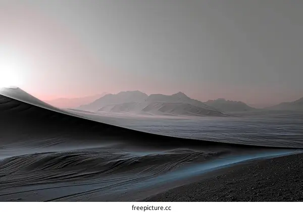 Black and white desert with blue shadows