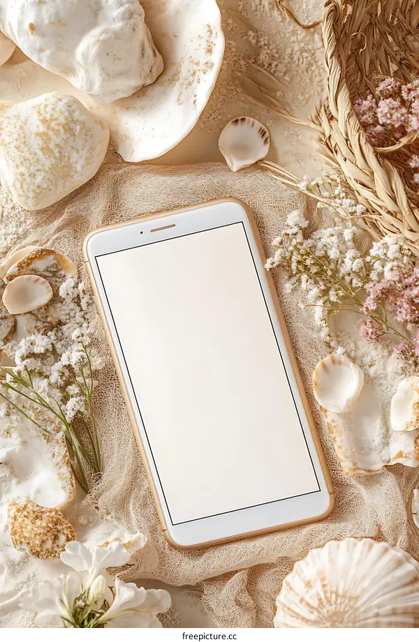 Seashell and Tablet Mockup on a Sandy Background